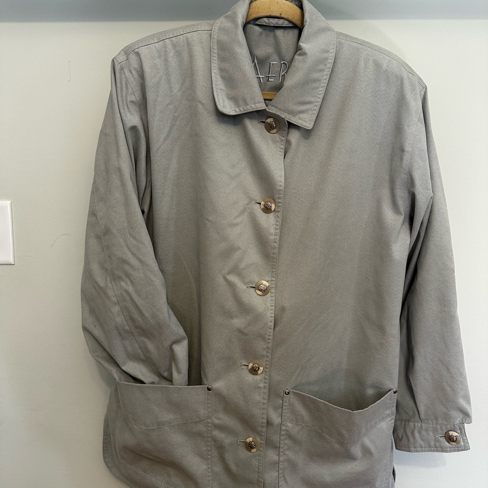 Aeros Women's Medium Green Gray Utility Jacket Button Front Coat Lined